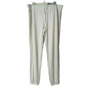 Aqua Lounge Beige Pink Cheetah animal Print Jogger Pants Drawstring Soft size XL